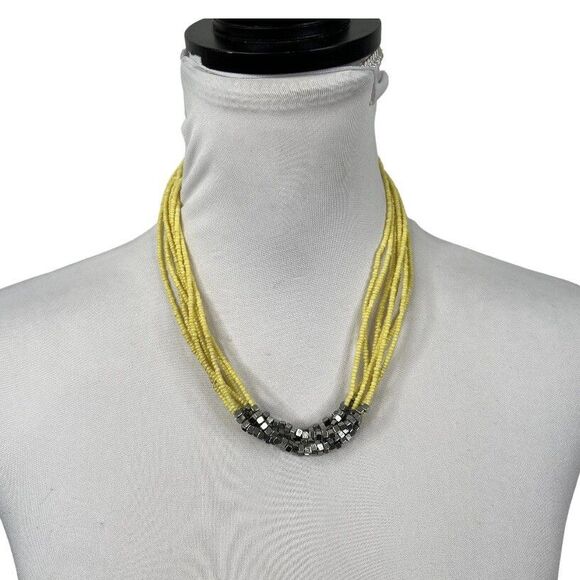 Vintage Yellow Seed Bead Necklace Retro Multistrand Necklace 19" w/ 2" Extender - Picture 2 of 6